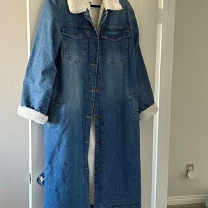 Fashion Nova Blue Denim Jacket with White Sherpa
